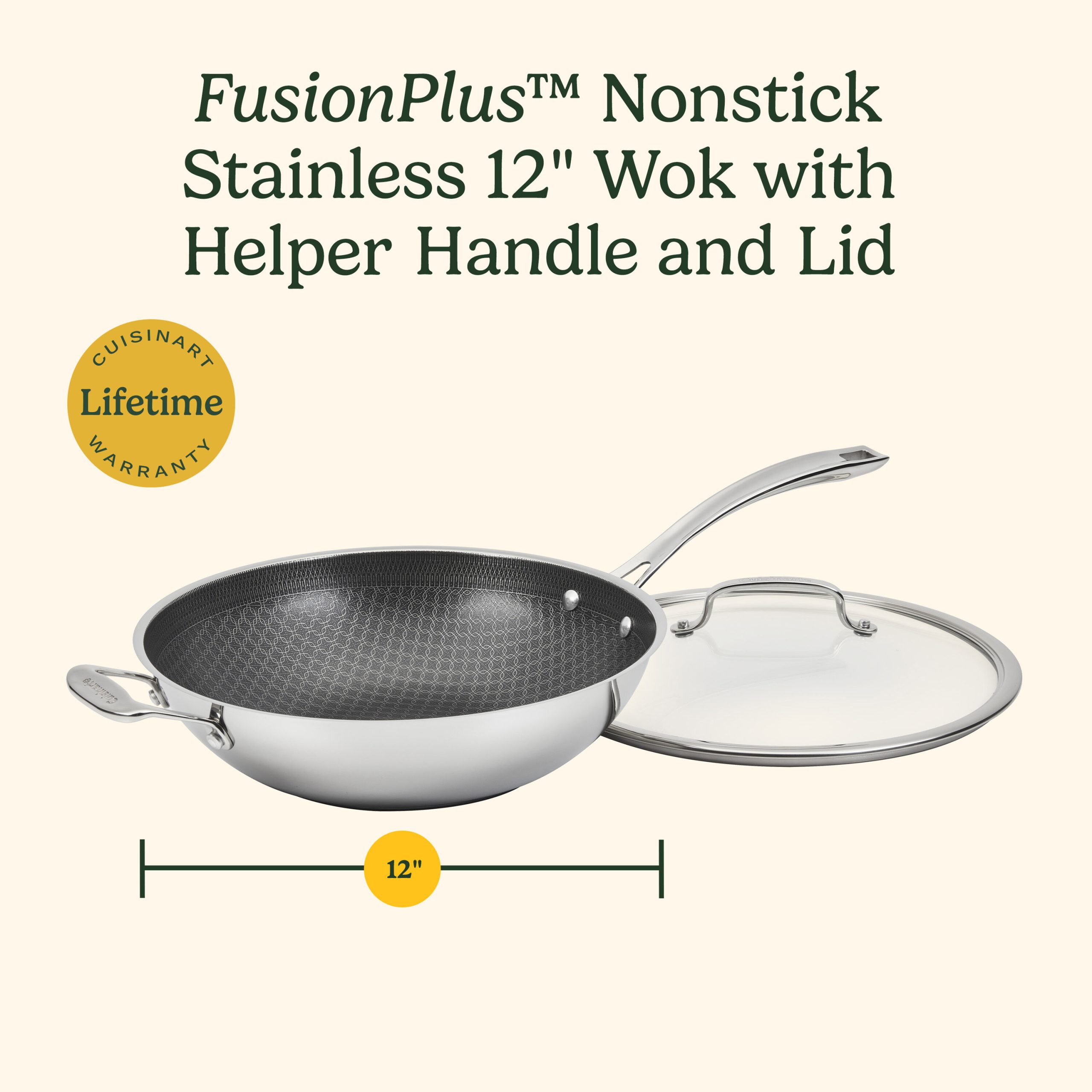FusionPlus® Hybrid Stainless Steel 12" Wok with Cover and Helper Handle - Image 9