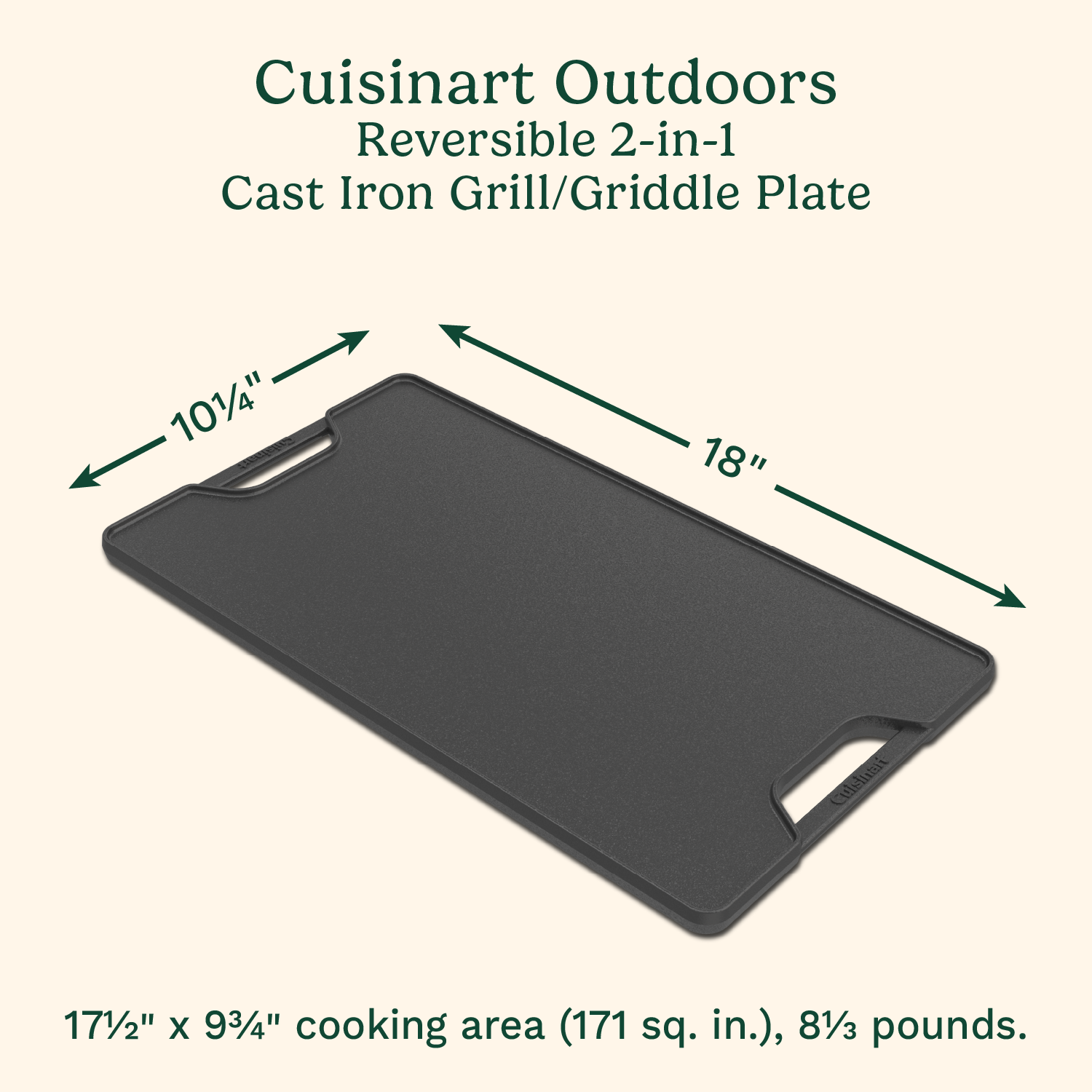 Reversible 2-in-1 Cast Iron Grill/Griddle Plate - Image 2