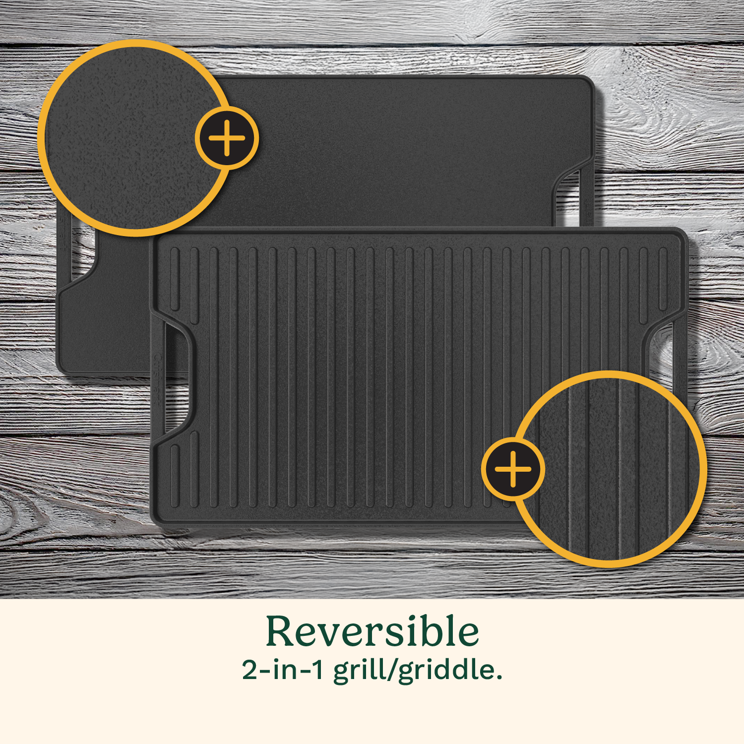 Reversible 2-in-1 Cast Iron Grill/Griddle Plate - Image 3