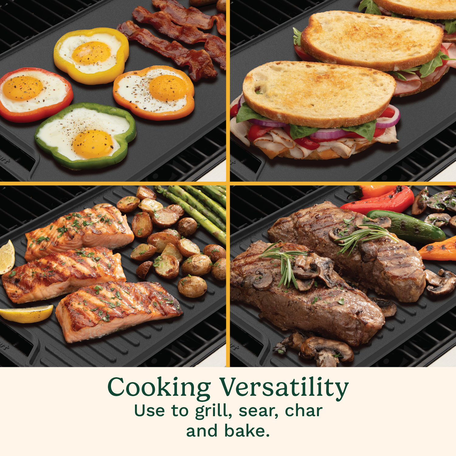 Reversible 2-in-1 Cast Iron Grill/Griddle Plate - Image 4
