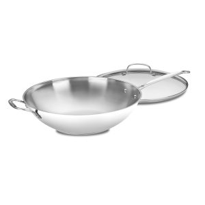 Chef's Classic™ Stainless 14" Stir-Fry Pan with Helper Handle & Glass Cover