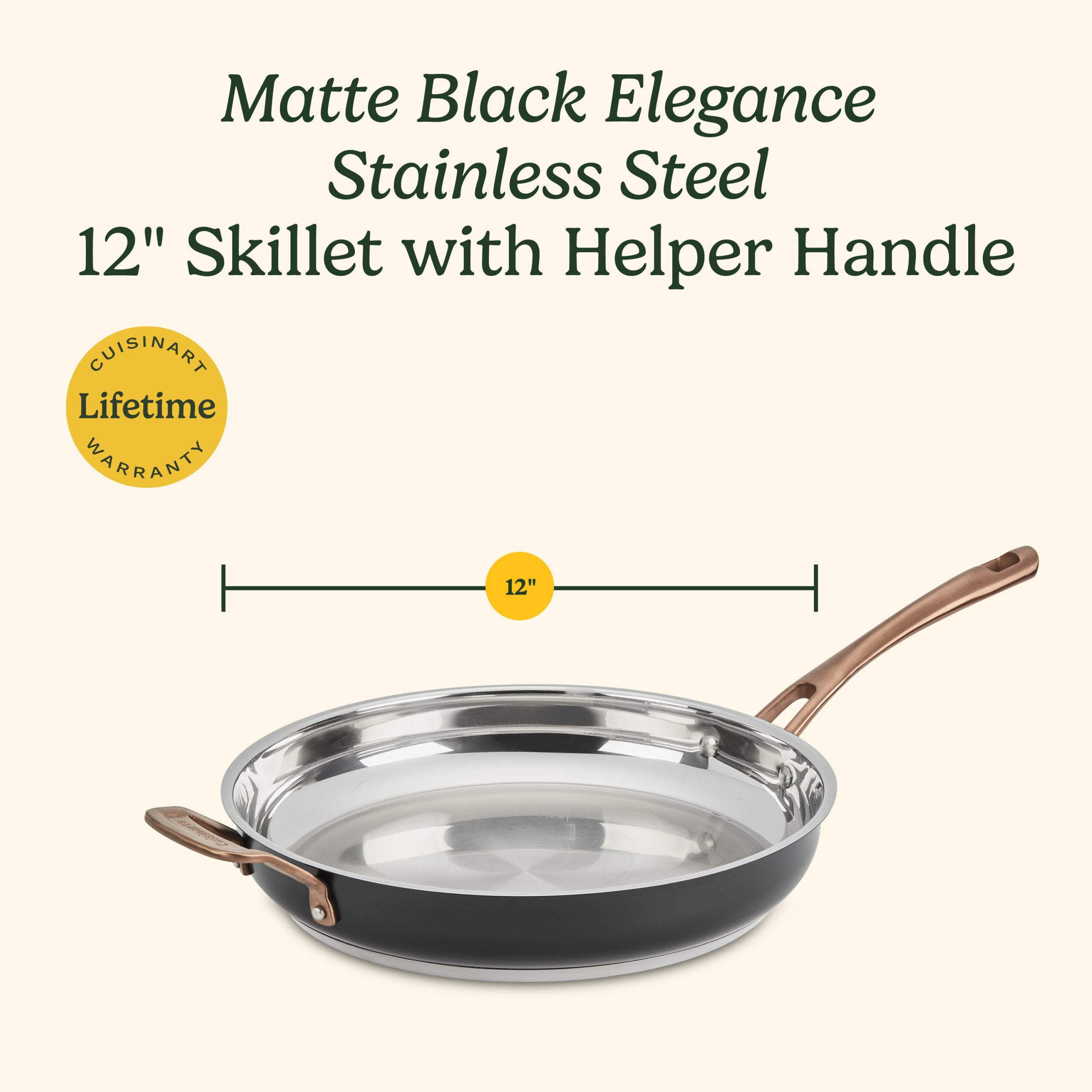 Matte Black Elegance 12” Skillet w Helper Handle - Image 9